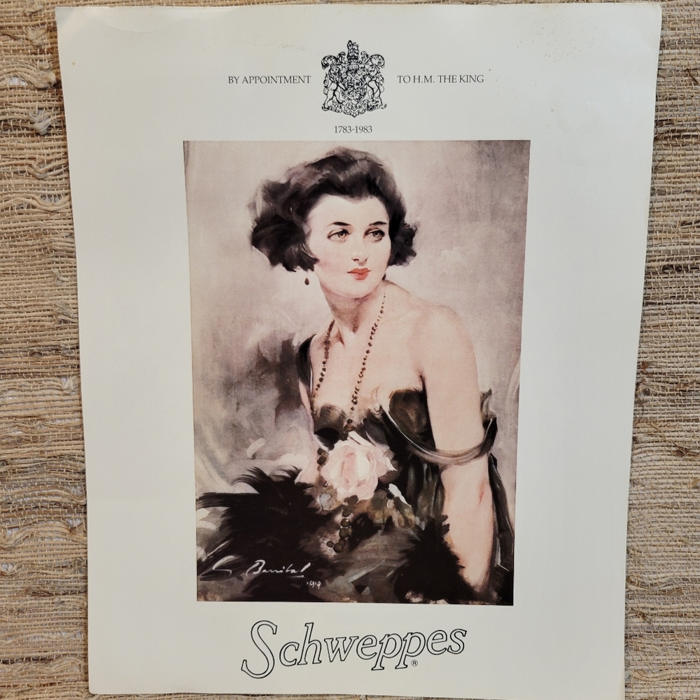 VTG Schweppes Woman in Black Gown Deco Reproduction Advertising Poster Print